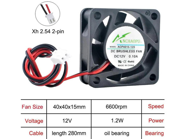 ACP4015 40x40x15mm DC12V 2Pin OilBearing Axial Cooling Fan, 40mm Replacement Fan for Printer, Power Supply and Small Electronic Equipment Heat...