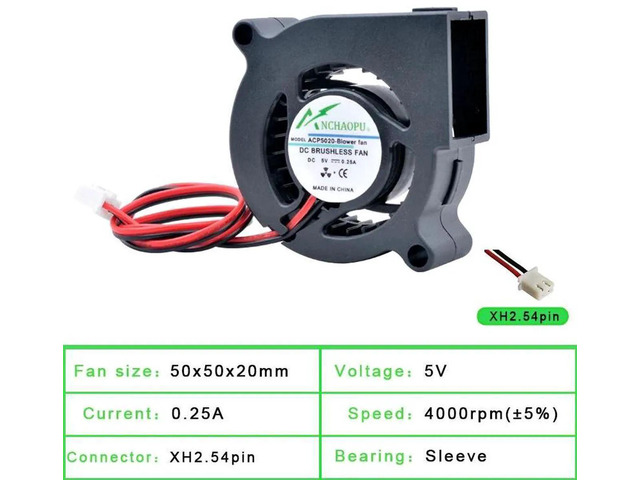 ACP5020 50x50x20mm DC5V 4000RPM Sleeve Bearing Turbine Blower Cooling Fan, 50mm Centrifugal Replacement Fan for Projectors and 3D Printers Heat...