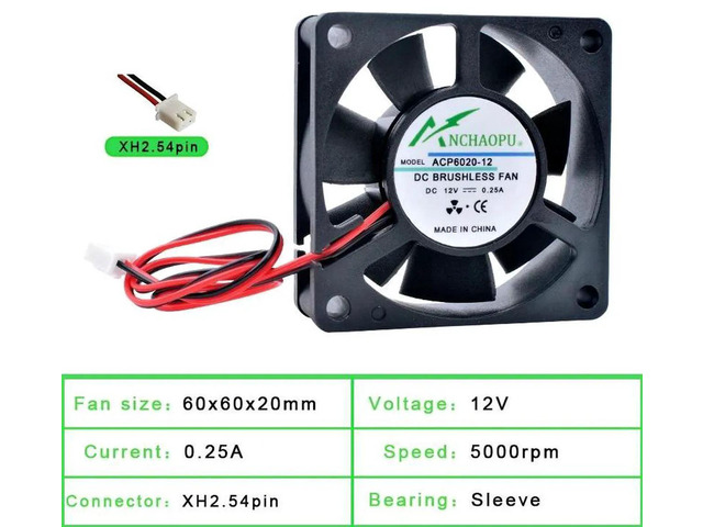 ACP6020 60x60x20mm DC12V 2Pin Sleeve Bearing Axial Cooling Fan, 60mm Replacement Fan for PC Cases, Power Supplies, Chargers and Inverters Heat...