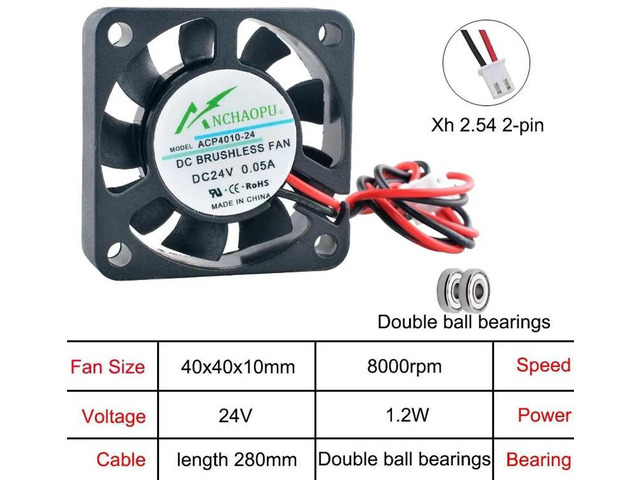 ACP4010 40x40x10mm DC24V 2Pin Dual Ball Bearing Axial Cooling Fan, Mini Replacement Fan for Power Supply, Printer, Industrial Control Computer, 3D...