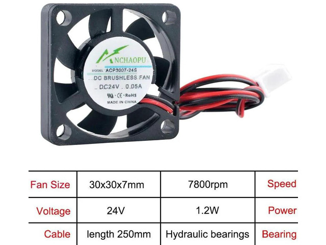 ACP3007 30x30x7mm DC24V 2Pin UltraThin Mini Cooling Fan, Small Axial Replacement Fan for Printer, Router, Embedded Device, Power Supply, DIY...