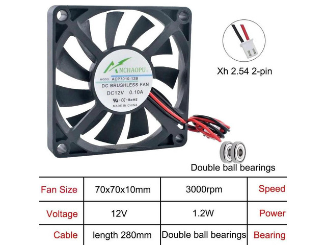 ACP7010 70mm UltraThin Dual Ball Bearing Axial Cooling Fan, DC12V 2Pin Replacement Fan for Power Supply Unit, Inverter, Industrial Equipment &...