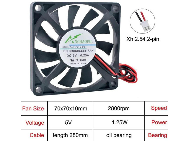 ACP7010 70mm UltraThin Axial Cooling Fan, DC5V OilCoated Shaft 2Pin Replacement Fan for Power Supply, Inverter, Embedded Device & Compact DIY Heat...