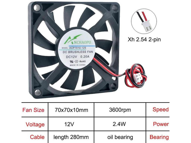ACP7010 70mm UltraThin Axial Cooling Fan, DC12V OilBearing 2Pin Replacement Fan for Power Supply, Inverter, Embedded Device & Compact DIY Heat...
