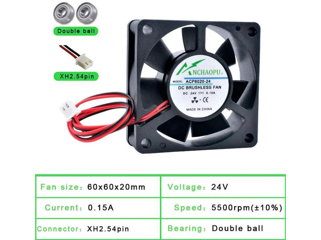 ACP6020 60x60x20mm 60mm 6cm Axial Cooling Fan, DC24V Dual Ball Bearing 2Pin Replacement Fan for Computer Chassis, Power Supply, Charger and...