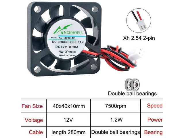 ACP4010 40x40x10mm 40mm 4cm Slim Dual Ball Bearing Axial Cooling Fan, DC24V & 12V 2Pin Brushless Replacement Fan for Power Supplies, Printers,...