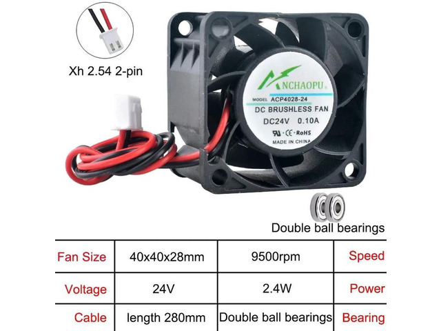 ACP4028 40x40x28mm 40mm 4cm Dual Ball Bearing Axial Cooling Fan, DC24V 2Pin Brushless Replacement Fan for 1U 2U Power Supplies and Industrial...