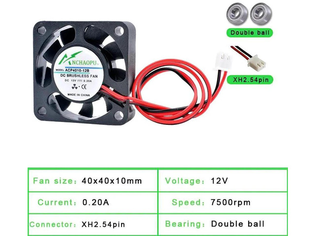 ACP4010 40x40x10mm 40mm 4cm Dual Ball Bearing Miniature Axial Cooling Fan, DC12V 2Pin Brushless Replacement Fan for Power Monitoring Chargers Heat...