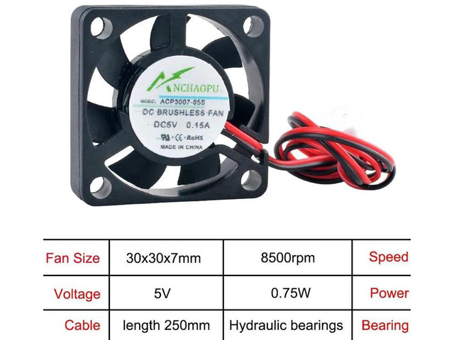 ACP3007 30x30x7mm 30mm 3cm Miniature UltraThin Axial Cooling Fan, DC5V 2Pin Brushless Replacement Fan for Printers and Routers Heat Dissipation
