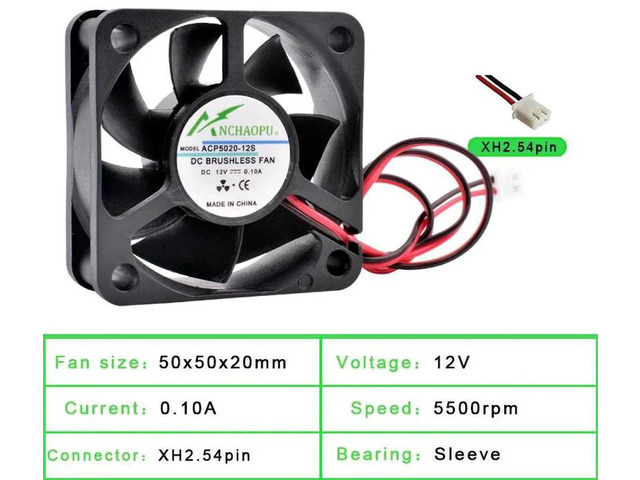 ACP5020 50x50x20mm 50mm 5cm Sleeve Bearing Axial Cooling Fan, DC12V 2Pin Brushless Replacement Fan for Power Supplies, Chargers, Printers and...