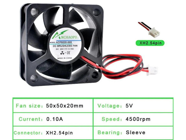 ACP5020 50x50x20mm 50mm 5cm Sleeve Bearing Axial Cooling Fan, DC5V 2Pin Brushless Replacement Fan for Power Supplies, Chargers, Printers and Inverters