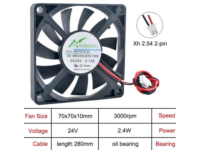 ACP7010 70x70x10mm UltraThin DC24V OilBearing 2Pin Axial Cooling Fan, Slim 7010 Brushless Replacement Fan for Power Inverters, Power Supplies,...