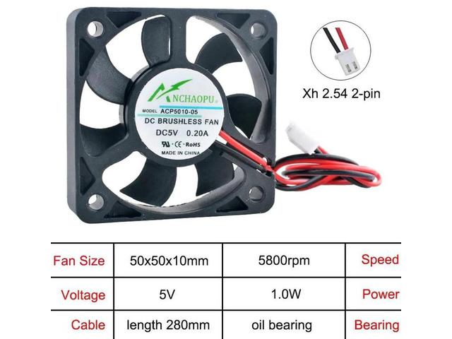 ACP5010 50x50x10mm DC5V 2Pin OilImpregnated Bearing Axial Cooling Fan, 50mm Slim Compact Replacement Fan for Industrial Equipment, Power Modules...