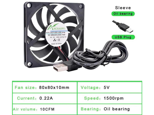 80x80x10mm Sleeve Bearing DC 5V USB Silent Cooling Fan, USBPowered Slim Brushless Fan for DIY Cooling, Router, Game Console, TV Box, Power Supply &...
