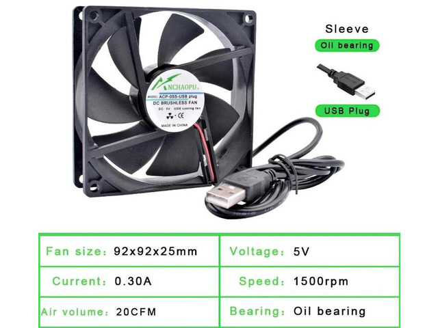 92x92x25mm Sleeve Bearing DC 5V USB Silent Cooling Fan, USBPowered Brushless Fan for DIY Cooling, Router, Game Console, TV Box, Power Supply and...