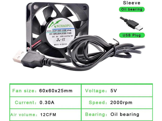 60x60x25mm Sleeve Bearing DC 5V USB Silent Cooling Fan, USBPowered Brushless Fan for DIY Cooling, Router, Game Console, TV Box, Power Supply and...