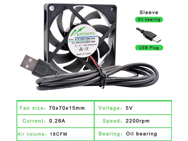 70x70x15mm Sleeve Bearing DC 5V USB Silent Cooling Fan, USBPowered Brushless Fan for DIY Cooling, Router, Game Console, TV Box, Power Supply and...