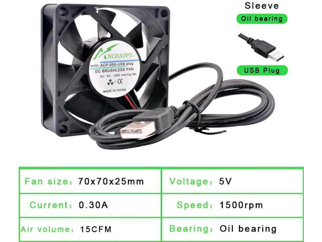 70x70x25mm Sleeve Bearing DC 5V USB Silent Cooling Fan, USBPowered Brushless Fan for DIY Cooling, Router, Game Console, TV Box, Power Supply and...
