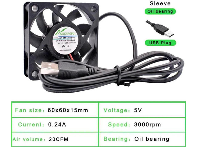 60x60x15mm Sleeve Bearing DC 5V USB Silent Cooling Fan, USBPowered Brushless Fan for DIY Cooling, Router, Game Console, TV Box, Power Supply and...