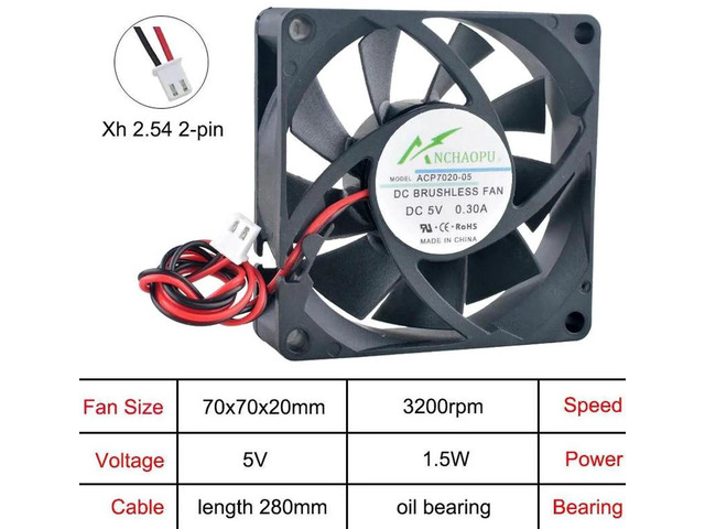 ACP7020 HighSpeed 70mm Axial Cooling Fan, DC 5V OilBearing 2Pin Brushless Fan, Replacement Cooling Fan for Charger, Power Supply, Inverter and...