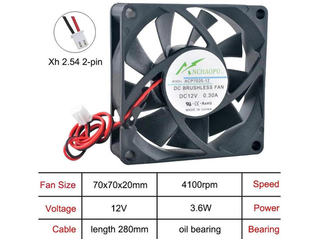 ACP7020 HighSpeed 70mm Axial Cooling Fan, DC 12V OilBearing 2Pin Brushless Fan, Replacement Cooling Fan for Charger, Power Supply, Inverter and...
