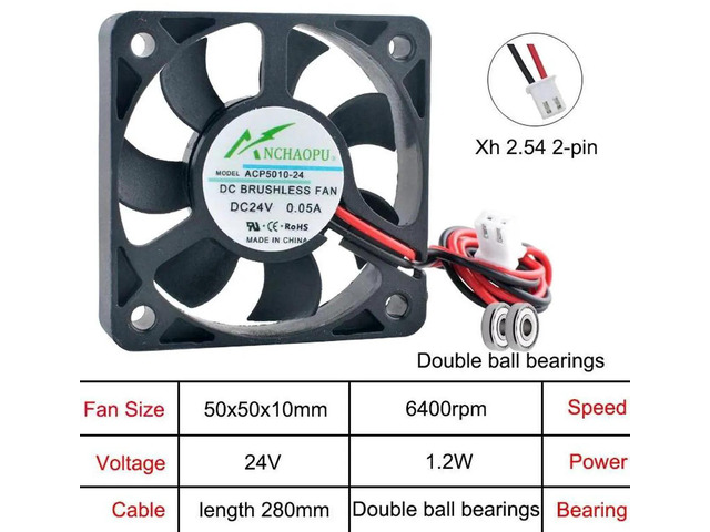 ACP5010 50x50x10mm Axial Cooling Fan, MultiVoltage DC24V Dual Ball Bearing 2Pin Small Replacement Fan for Industrial Devices, Cabinet Hardware and...