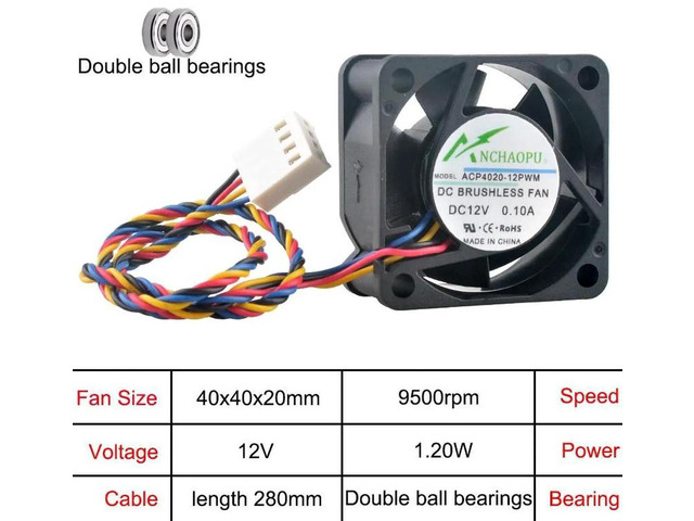 ACP402012PWM ACP402024PWM 40x40x20mm HighSpeed PWM Cooling Fan, DC12V Dual Ball Bearing 4Pin Replacement Fan for PC Chassis, CPU Cooler, Server...