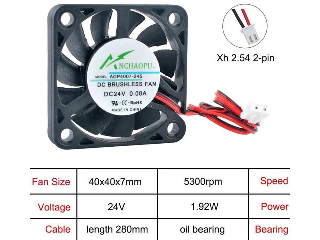 ACP4007 40x40x7mm UltraThin Axial Cooling Fan, DC24V 2Pin Slim Replacement Fan for Router, Projector and Compact Small Electronic Device Internal...