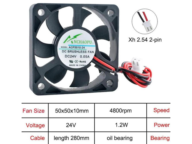ACP5010 50x50x10mm Axial Cooling Fan, MultiVoltage DC24V OilImpregnated Bearing 2Pin Replacement Fan for Industrial Devices, Cabinet Hardware and...