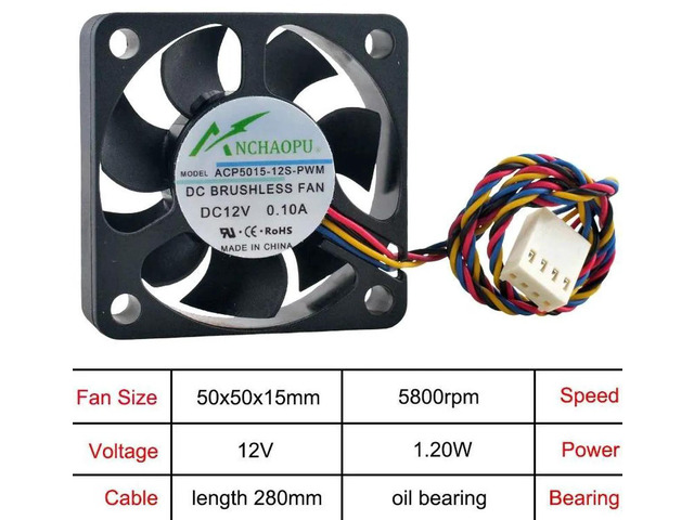 ACP501512SPWM ACP501512BPWM 50x50x15mm 50mm Oil Bearing PWM Cooling Fan, DC12V 0.10A/0.20A 4Pin 5800/8000RPM Mini Replacement CPU Fan for Small PC,...