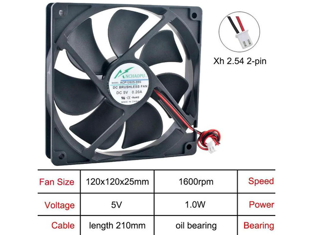 120x120x25mm 120mm OilImpregnated Bearing Axial Cooling Fan, DC5V 2Pin Replacement Fan for ACP12025, Chassis, Power Supply, Inverter and Electronic...