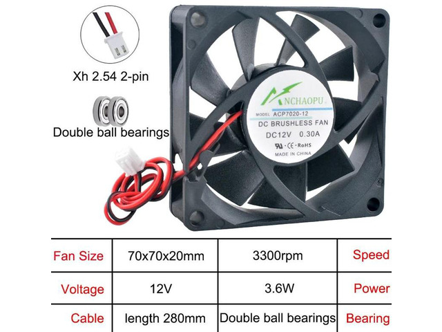 70x70x20mm HighSpeed DualBall Axial Cooling Fan DC 12V 2Pin Replacement Fan ACP7020 for Chargers, Power Supplies and Inverters Compact Electronic...