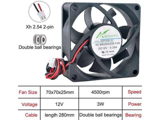 70x70x25mm DualBall Axial Cooling Fan DC 12V Replacement Fan ACP7025 for Server Power Supply and Inverter Electronic Hardware Heat Dissipation...
