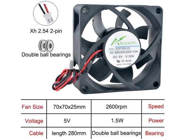 70x70x25mm DualBall Axial Cooling Fan DC 5V Replacement Fan ACP7025 for Server Power Supply and Inverter Electronic Hardware Heat Dissipation...