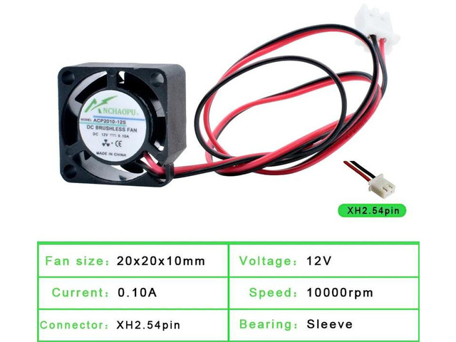 ACP2010 Miniature Cooling Fan, 20x20x10mm 2cm DC 12V 0.10A 10000RPM 2Pin Small Replacement Fan, Compact Ventilation Fan for Power Monitoring...