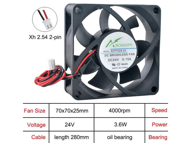 ACP7025 Axial OilBearing Cooling Fan, 70x70x25mm 70mm DC 24V Replacement Ventilation Fan, Air Circulation Cooler for Server Power Supply and...