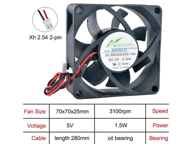 ACP7025 Axial OilBearing Cooling Fan, 70x70x25mm 70mm DC 5V Replacement Ventilation Fan, Air Circulation Cooler for Server Power Supply and...