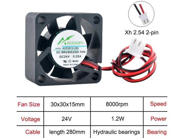 ACP3015 Miniature Axial Cooling Fan, 30x30x15mm 3cm DC 24V 2Pin XH2.54 Connector Replacement Fan, Compact Ventilation Fan for Chassis CPU and Power...