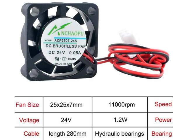25x25x7mm UltraThin Mini Cooling Fan, 2.5cm DC 24V 2Pin Micro Connector Replacement Fan, Compact Slim Ventilation Fan for Printer and Power Supply...