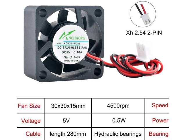 ACP3015 Miniature Axial Cooling Fan, 30x30x15mm 3cm DC 5V 2Pin XH2.54 Connector Replacement Fan, Compact Ventilation Fan for CPU and Power Supply...