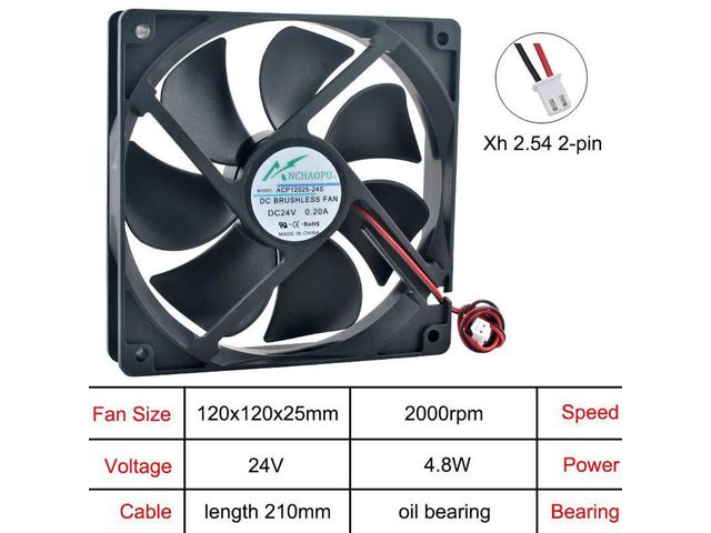 ACP12025 Axial Cooling Fan, 120x120x25mm 120mm DC 24V 2Pin OilImpregnated Bearing Replacement Vent Fan, Air Circulation Fan for Chassis, Power...