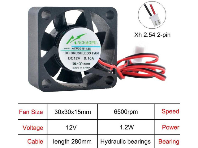 ACP3015 Miniature Axial Cooling Fan, 30x30x15mm 3cm DC 12V 2Pin XH2.54 Connector Replacement Fan, Compact Ventilation Fan for CPU and Power Supply...