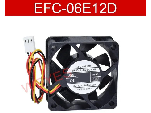 EFC06E12D Square Axial Cooling Fan, 60x60x25mm 6025 DC 12V 0.60A 3Wire Replacement Vent Fan, HighAirflow Cooler for Inverter and Power Supply...