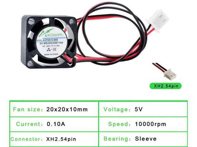 ACP2010 Miniature Cooling Fan, 20x20x10mm 20mm DC 5V 0.10A 10000RPM 2Pin Brushless Replacement Fan for Power Monitoring Charger Mini Compact...