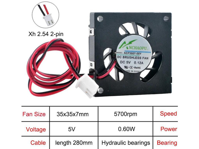 ACP350705Y ACP350712Y 3507 35x35x7mm DC 5V 2Pin Centrifugal Blower Cooling Fan 35mm Brushless Replacement Fan for Projector, Printer Compact...
