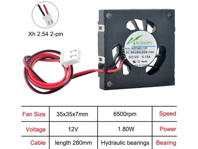 ACP350705Y ACP350712Y 3507 35x35x7mm DC 12V 2Pin Centrifugal Blower Cooling Fan 35mm Brushless Replacement Fan for Projector, Printer Compact...