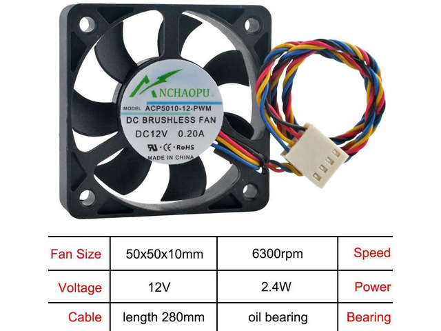 ACP501005PWM ACP501012PWM 5010 Axial Cooling Fan 50x50x10mm 5CM DC12V OilBearing 4Pin PWM Brushless Mini Fan Replacement for Micro PC, Motherboard,...