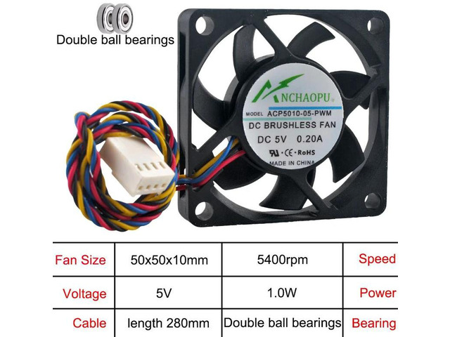 ACP501005PWM ACP501012PWM 5010 Axial Cooling Fan 50x50x10mm 5CM DC5V Dual Ball Bearing 4Pin PWM Brushless Mini Fan Replacement for Micro PC,...