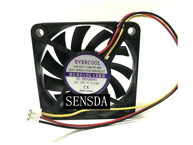 6010 UltraThin Cooling Fan EC6010L12ER, 60x60x10mm DC 12V 0.14A 3Wire Mini Axial Fan, Slim Replacement Cooling Fan for Compact Electronic Device...