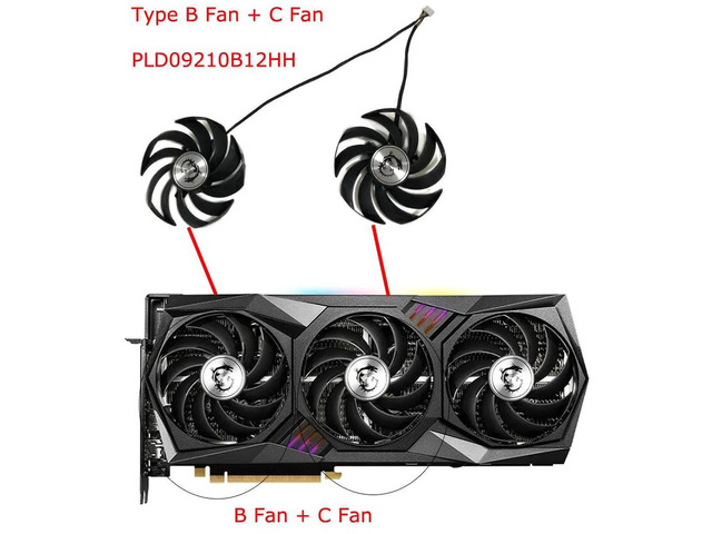 PLD09210B12HH PLD09210S12HH GPU Cooling Fan, 4Pin PWM VGA Cooler Replacement Fan for MSI RTX 3070 3080 3090 TRIO SUPRIMX 8G Graphics Card (B Fan &...